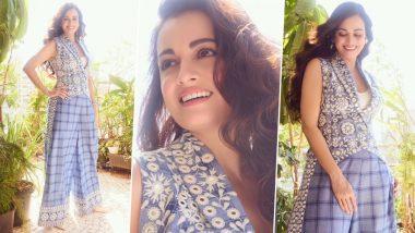 Dia Mirza Stuns in Elegant Ethnic Blue Top and Coordinated Trouser Ensemble (View Pics and Video)